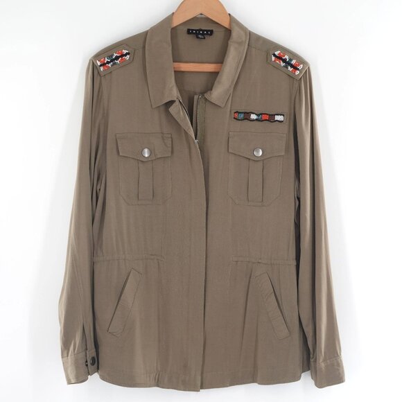 Tribal Beaded Long Sleeve Zip Front Cinched Lightweight Jacket - Picture 6 of 8